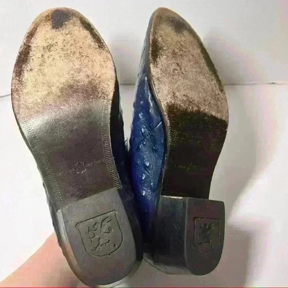 STACY ADAMS Ankle Boots Men Sz 9 1/2M Pull on Ostrict Quill Print Leather Blue - Picture 5 of 10